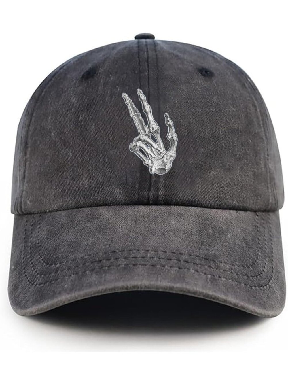 Unisax Black Funny Cotton Washed Denim Halloween Baseball Skeleton Hands Cap